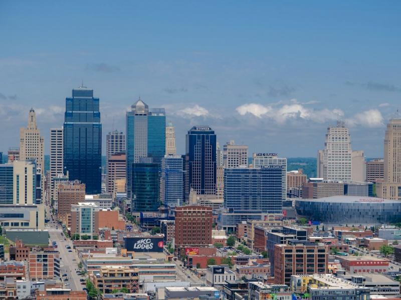 A city skyline in the United States
